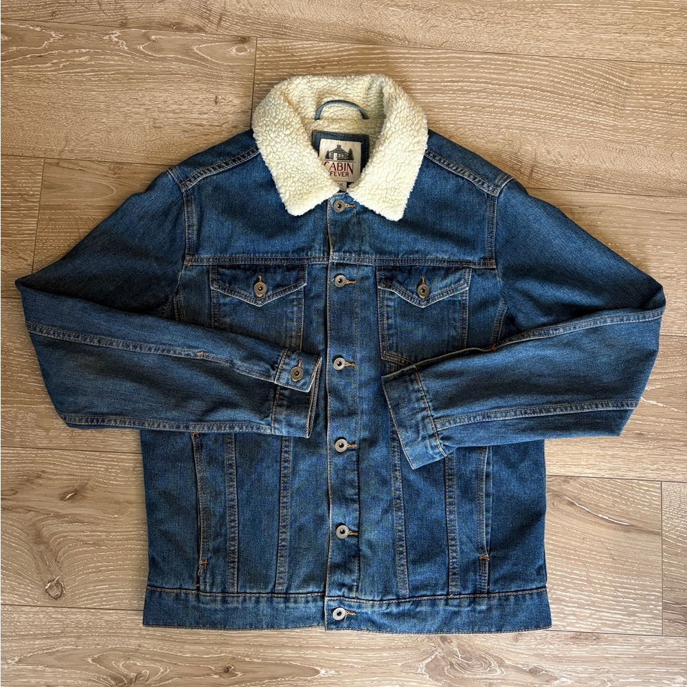 Denim Jacket with Cream Sherpa Collar